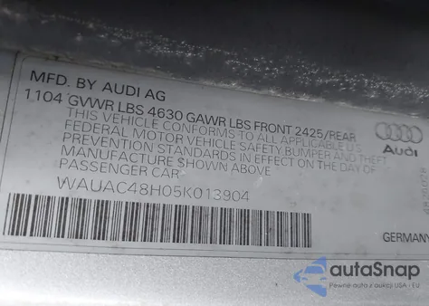 2005 Audi A4 1.8T from USA, damaged, VIN WAUAC48H05K013904
